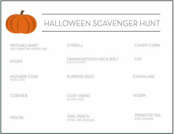 A flyer with Halloween scavenger hunt on it next to a pumpkin